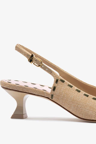 Jenny Pump In Beige Raffia and Tulip and Seaweed Leather Pump Larroudé