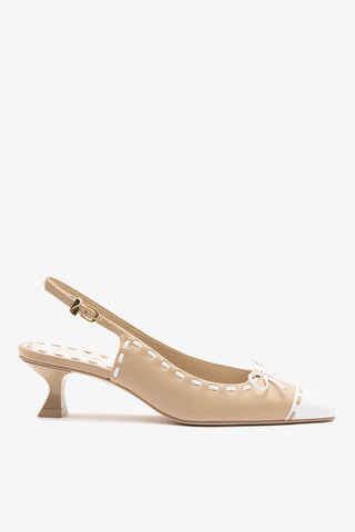 Jenny Pump In Sand Leather and White Patent Leather