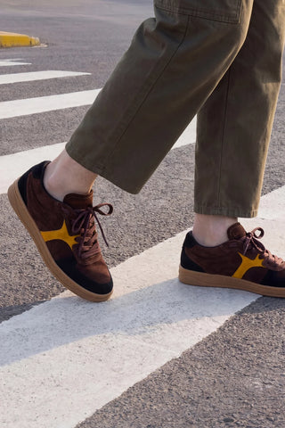 George Sneaker Brown and Yellow Suede Sneaker Larroudé