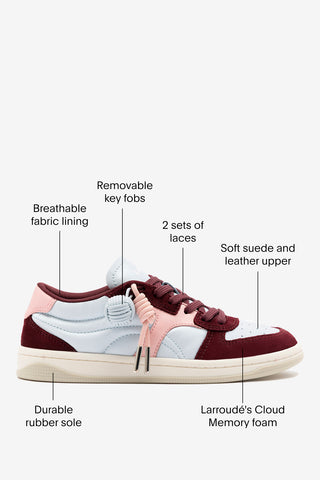 George Sneaker In Burgundy Suede and Maya and Tulip Leather Sneaker Larroudé
