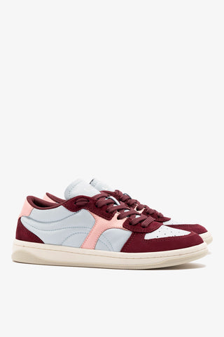 George Sneaker In Burgundy Suede and Maya and Tulip Leather Sneaker Larroudé
