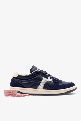 George Sneaker In Navy Suede and Silver Sparkle Leather