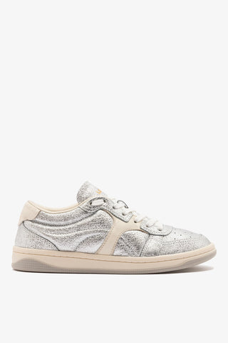 George Sneaker In Silver Sparkle Leather and Ivory Leather