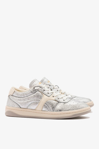 George Sneaker In Silver Sparkle Leather and Ivory Leather