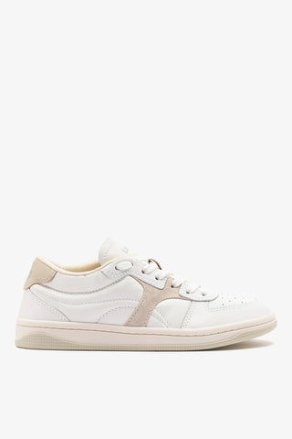 George Sneaker In White Leather and Mushroom Grey Suede