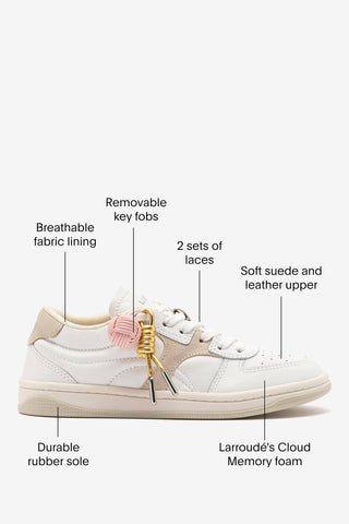 George Sneaker In White Leather and Mushroom Grey Suede Sneaker Larroudé