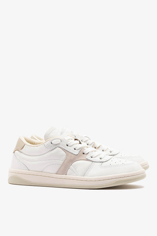 George Sneaker In White Leather and Mushroom Grey Suede Sneaker Larroudé