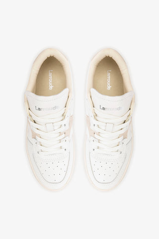 George Sneaker In White Leather and Mushroom Grey Suede Sneaker Larroudé
