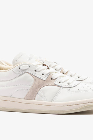 George Sneaker In White Leather and Mushroom Grey Suede Sneaker Larroudé