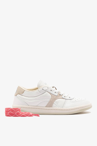 George Sneaker In White Leather and Mushroom Grey Suede Sneaker Larroudé