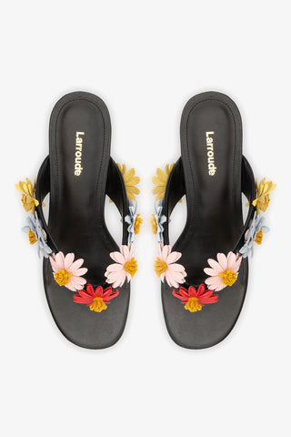 Fiore Thong Sandal Black Leather Sandal Larroudé