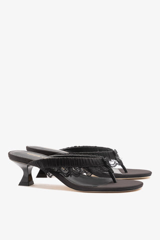 Larroudé x Tanner Fletcher: Gaia Low Lingerie Thong Sandal Black Satin Mule Larroudé x Tanner Fletcher