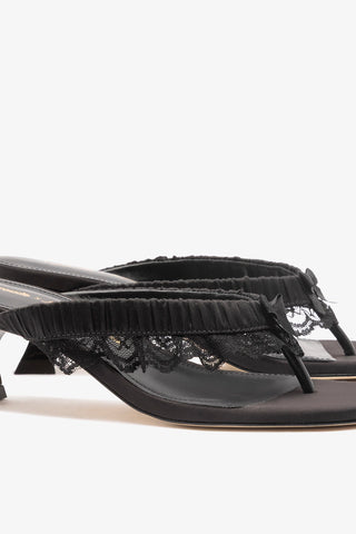 Larroudé x Tanner Fletcher: Gaia Low Lingerie Thong Sandal Black Satin Mule Larroudé x Tanner Fletcher