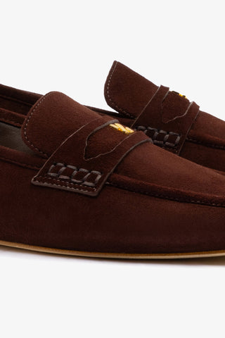 Suki Flat Loafer In Brown Suede