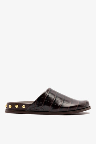 Larroudé x Kenneth Cole: Clog Dark Oak Croco Leather Clog Larroudé x Kenneth Cole