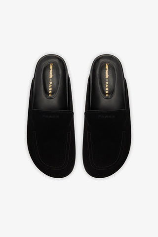 Larroudé x Parke Clog In Black Suede