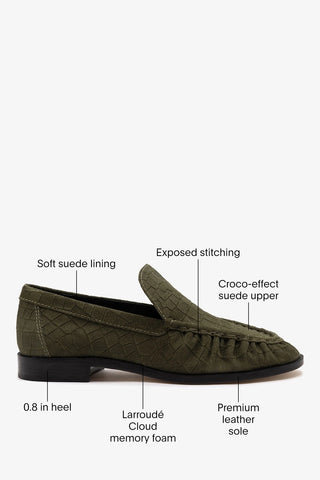 Margaux Loafer Olive Croco Suede