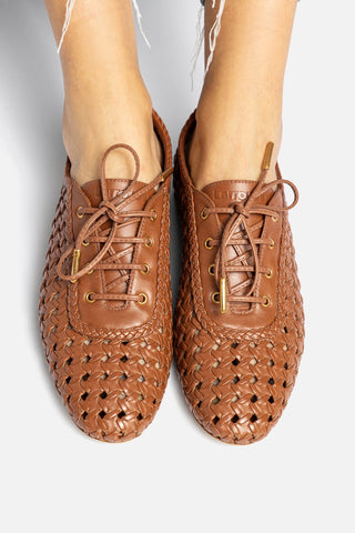 Liza Macrame Sneaker In Caramel Leather
