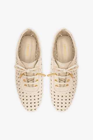 Liza Macrame Sneaker In Ivory Leather
