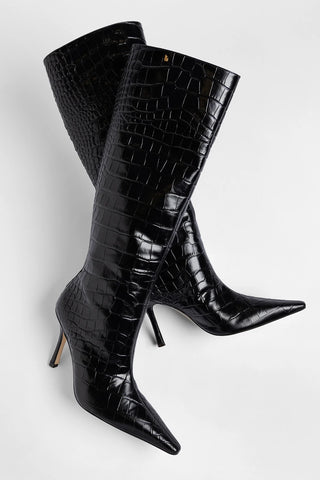 Carine Boot Black Croco Patent Leather Boot Larroudé