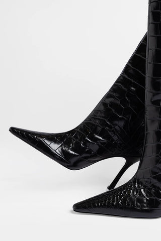 Carine Boot Black Croco Patent Leather Boot Larroudé