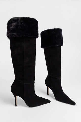 Carine Fur Boot Black Suede Boot Larroudé