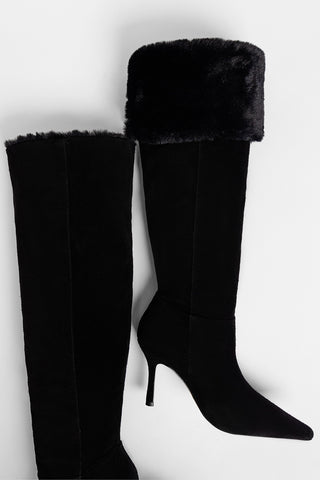 Carine Fur Boot Black Suede Boot Larroudé