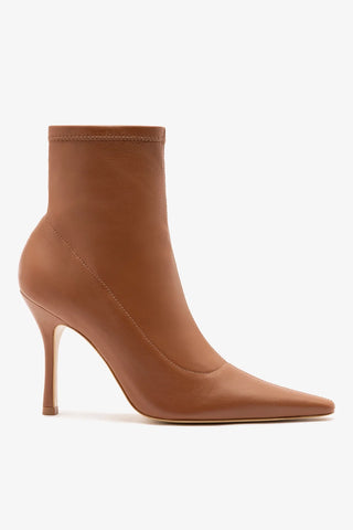 Mini Carine Boot Caramel Stretch Leather Boot Larroudé