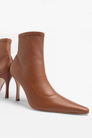Mini Carine Boot Caramel Stretch Leather Boot Larroudé