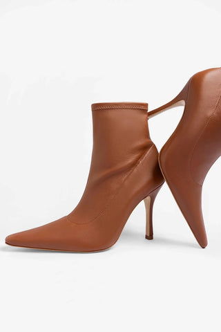 Mini Carine Boot Caramel Stretch Leather Boot Larroudé