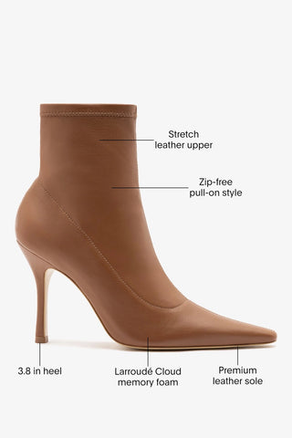 Mini Carine Boot Caramel Stretch Leather Boot Larroudé