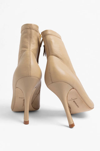 Mini Carine Boot Beige Stretch Leather Boot Larroudé