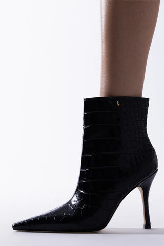 Mini Carine Boot Black Croco Leather Boot Larroudé