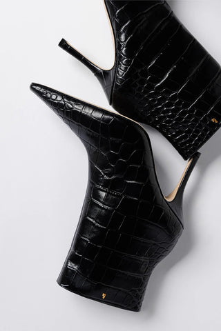 Mini Carine Boot Black Croco Leather Boot Larroudé