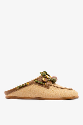 Cyprus Mule Beige Raffia Boat Shoe Larroude