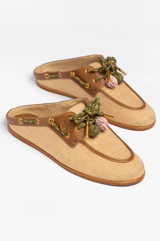 Cyprus Mule Beige Raffia Boat Shoe Larroude
