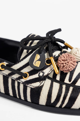 Cyprus Boat Shoe Zebra Hair Leather Loafer Larroudé