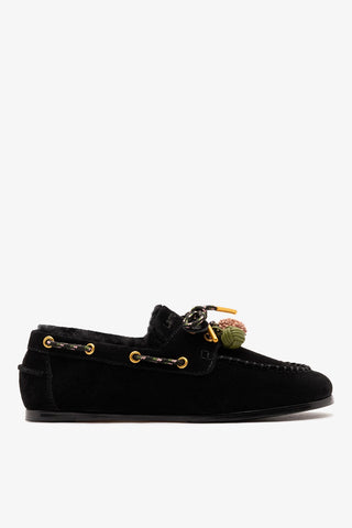 Cyprus Shearling Boat Shoe Black Suede Boat Shoe Larroude