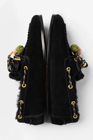 Cyprus Shearling Boat Shoe Black Suede Boat Shoe Larroude