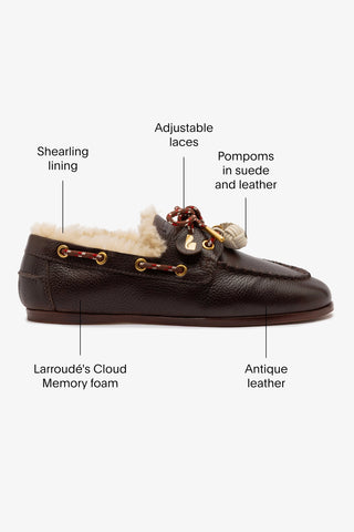 Cyprus Boat Shoe In Brown Leather And Ivory Shearling