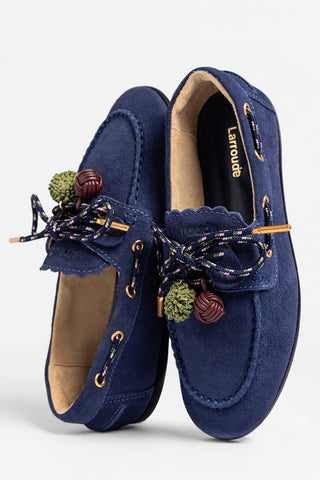 Cyprus Boat Shoe In Navy Suede Loafer Larroudé