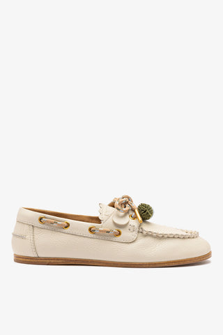 Cyprus Boat Shoe In Ivory Leather