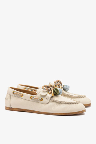 Cyprus Boat Shoe In Ivory Leather