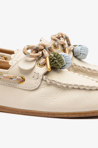 Cyprus Boat Shoe In Ivory Leather
