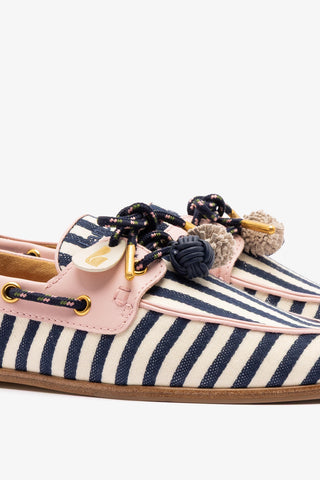 Cyprus Boat Shoe Navy Striped and Pink Leather Loafer Larroudé