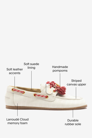 Cyprus Boat Shoe Ivory Striped Canva Loafer Larroudé