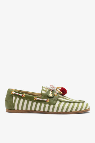 Cyprus Boat Shoe Seaweed Striped Canva Loafer Larroudé