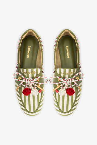 Cyprus Boat Shoe Seaweed Striped Canva Loafer Larroudé