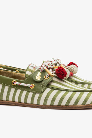 Cyprus Boat Shoe Seaweed Striped Canva Loafer Larroudé