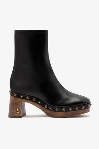 Dolly Wooden Boot Low In Black Leather